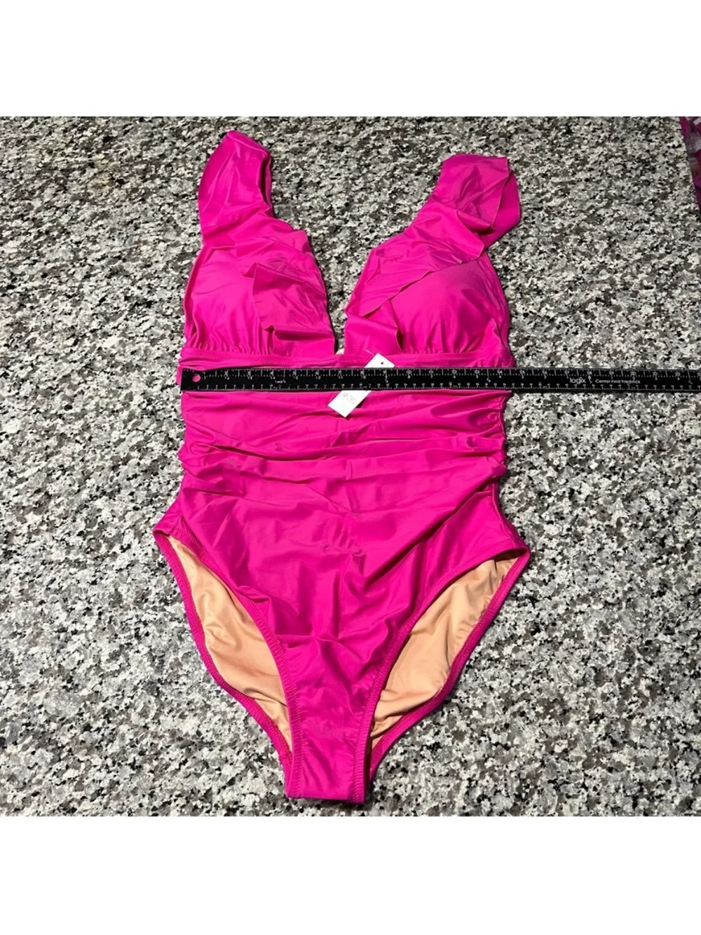 J. Crew Fuchsia Ruffle V-Neck One-Piece Swimsuit